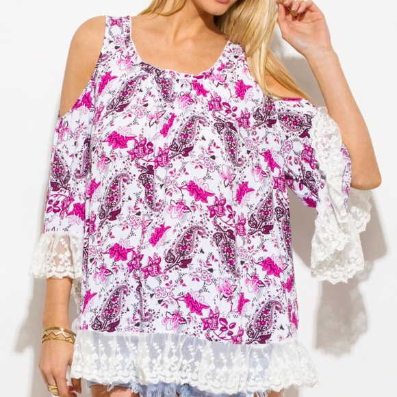 . Tops - BOHO COLD SHOULDER FLORAL TOP